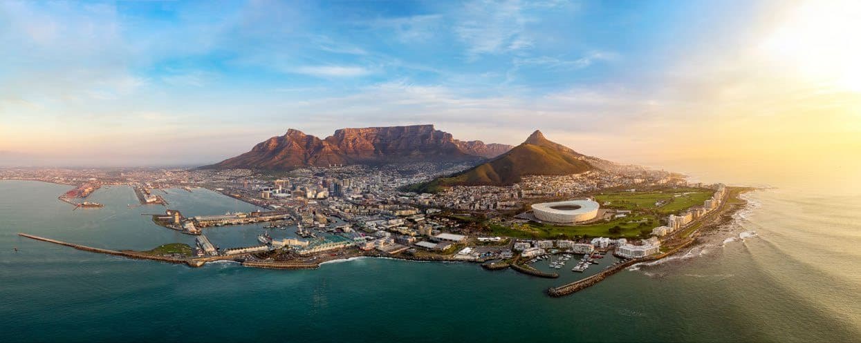 Aerial view of Cape Town and Table Mountain.