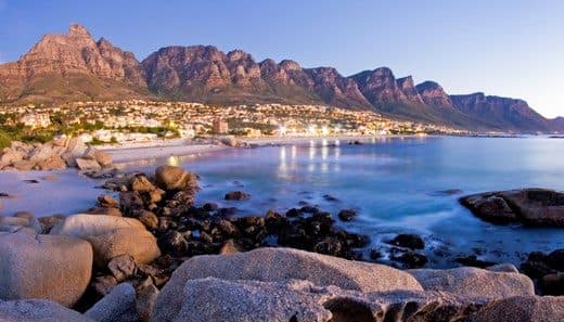 Cape Town coastline with mountains rising behind the bay.