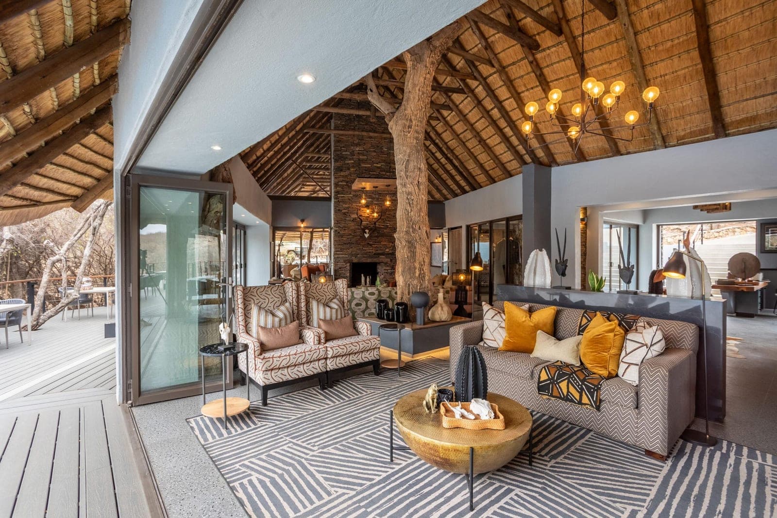The thatched lounge and living area at Tuningi Safari Lodge.