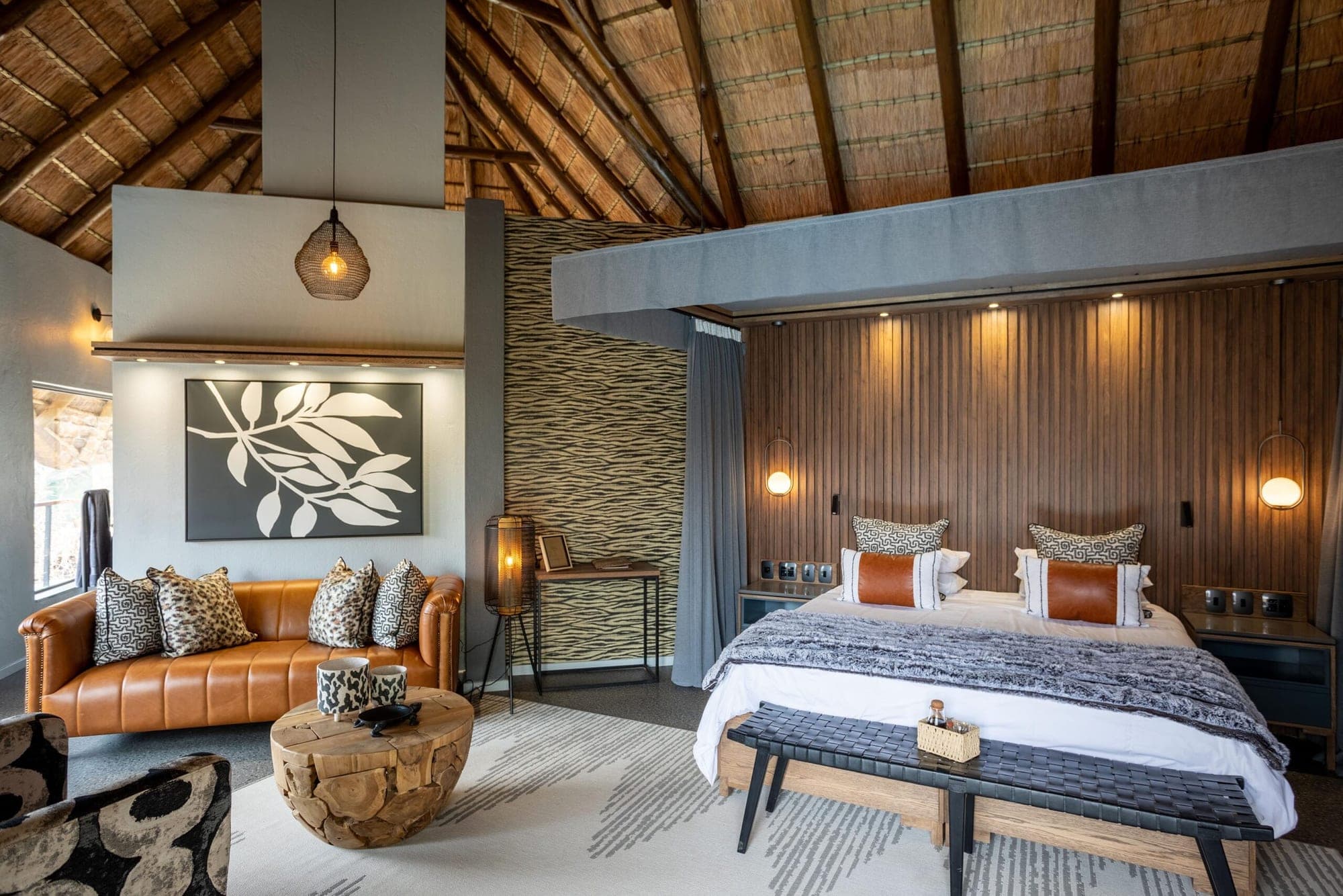 A luxury suite with lounge and en-suite at Tuningi Safari Lodge.